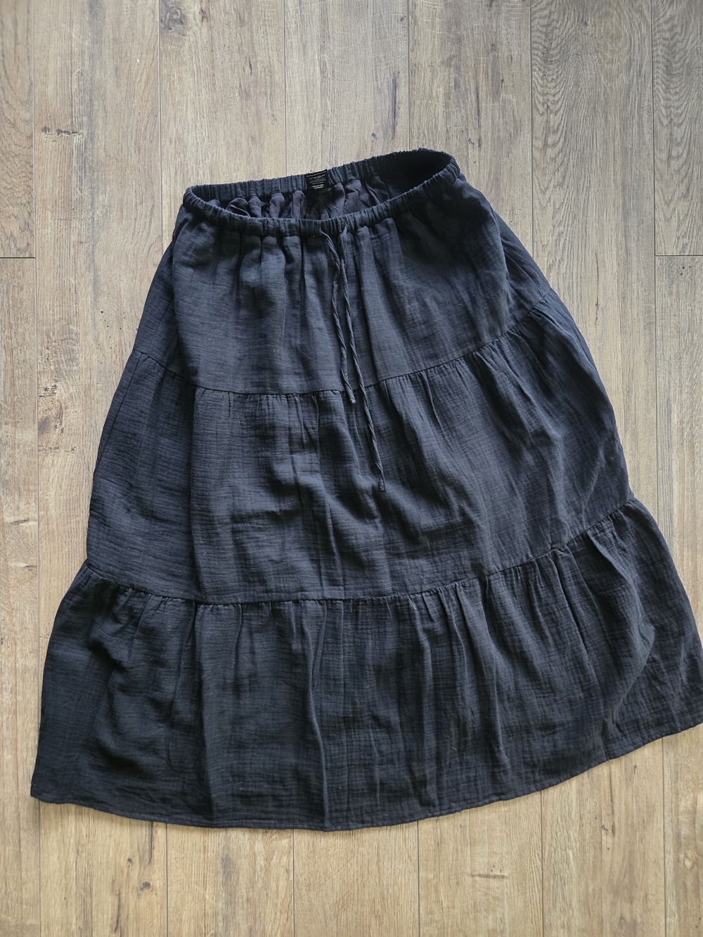 Klassy Network Black Tiered Cotton Maxi Skirt with Drawstring Waist Size M
